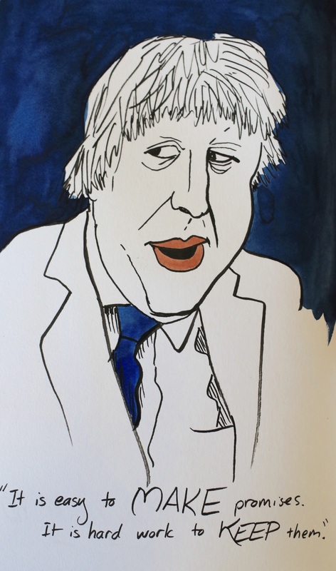 Boris Johnson watercolour and ink